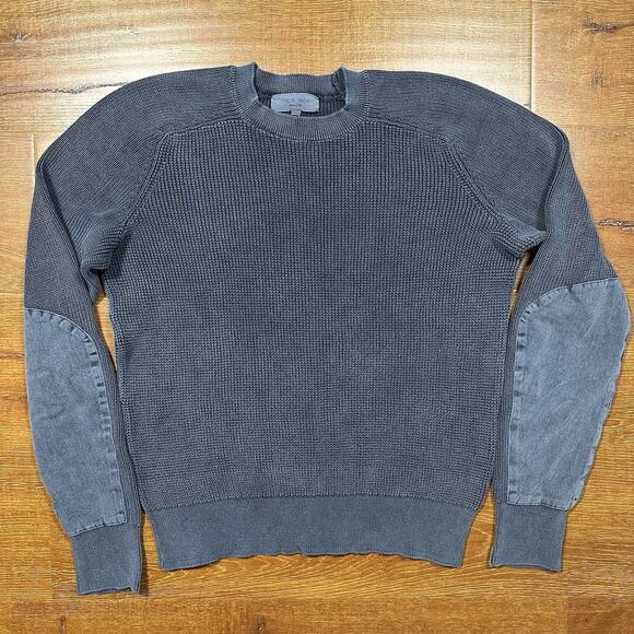 rag & bone Other - Rag & Bone Sweatshirt Mens M Gray Ribbed Elbow Patches Cotton Retro Alt Designer